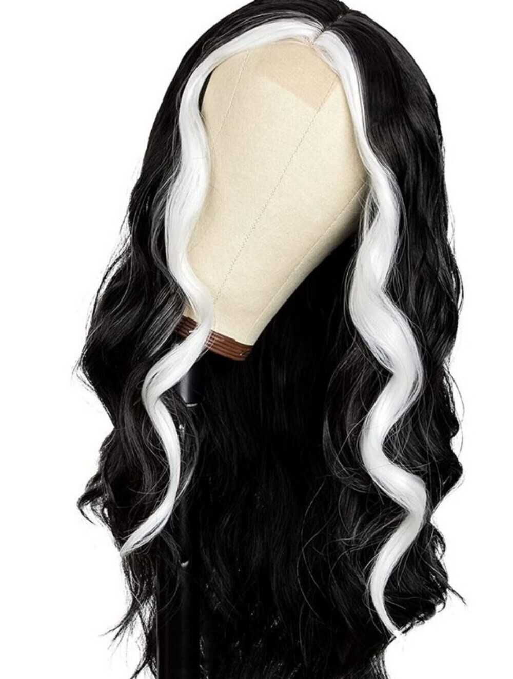 Black and White Two-Tone Long Wavy Lace Front Wig